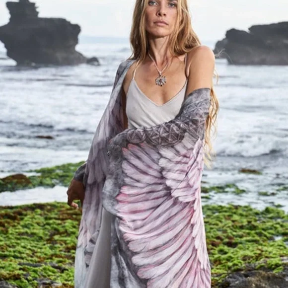 Bohemian Feather Wings Geo Print Kimono Beach Cover up - Picture 8 of 13